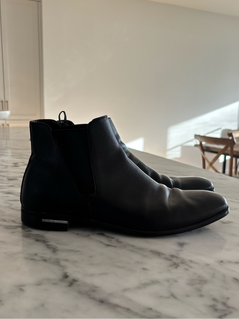 Prada Men's SARAFINO Black Leather Chelsea Boots